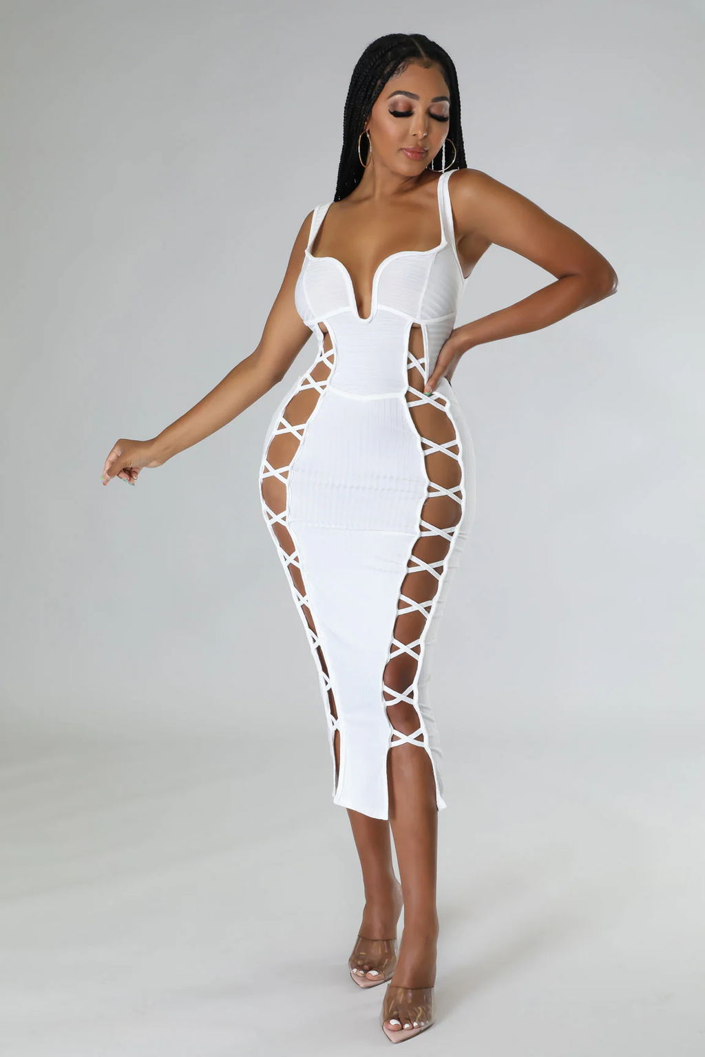 Angel White Criss-Cross Bandage Midi Dress