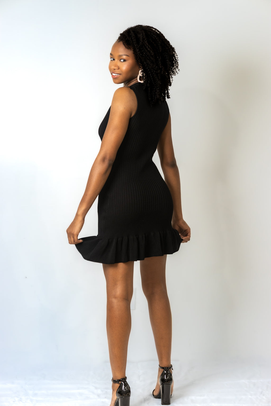 BLACK KNIT MIDI DRESS