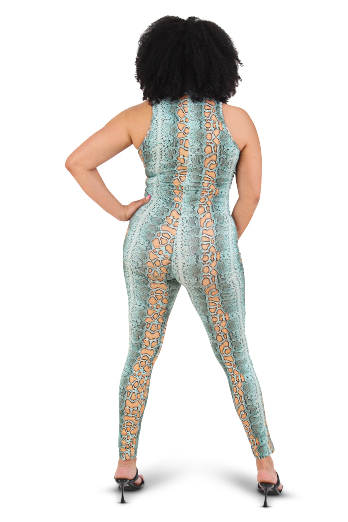 Turquoise Snake Print Skinny Jumpsuit