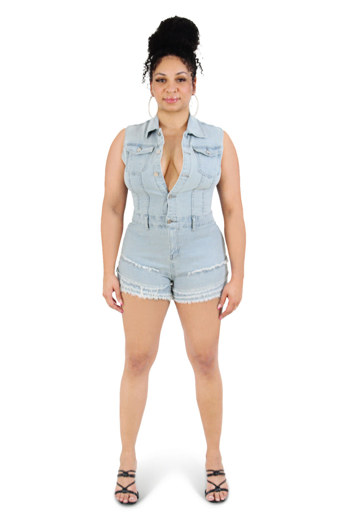 Ryan Light Blue Denim Romper