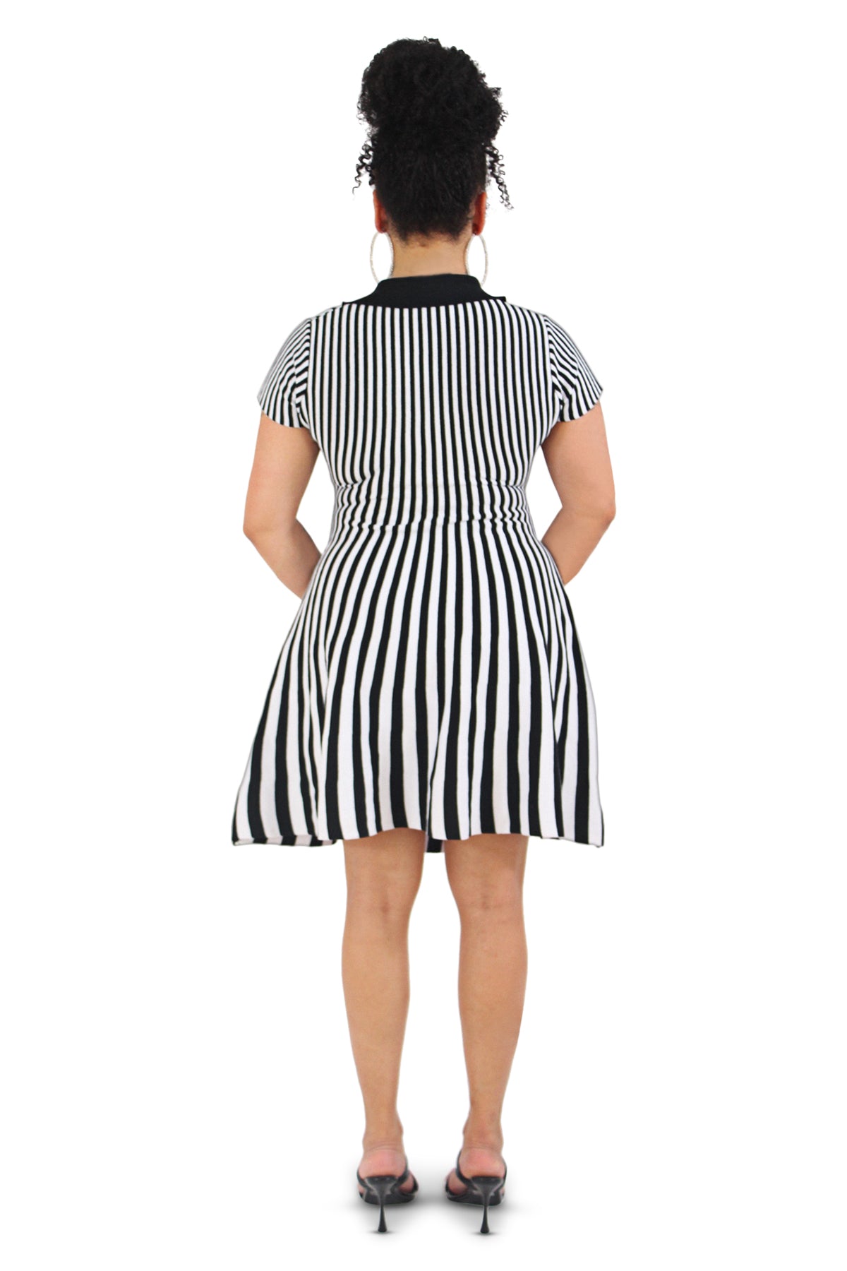 Lenora Black & White Stripe Knit Midi Dress