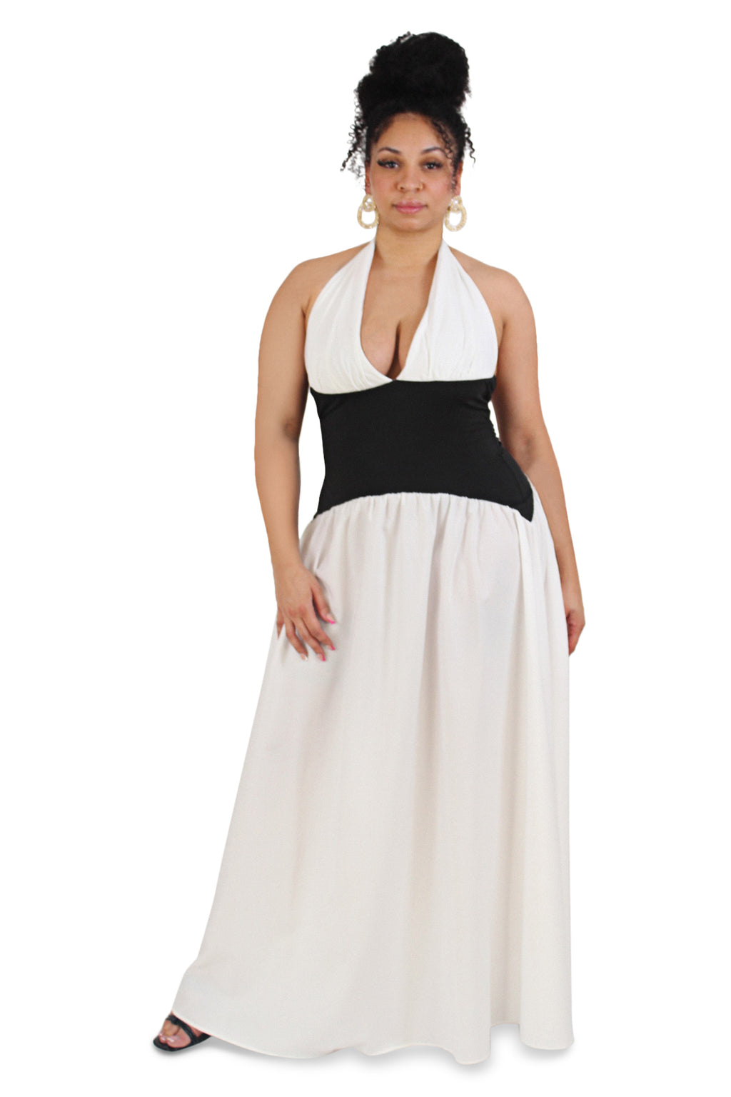 Indie White Contrasting Torso Maxi Dress