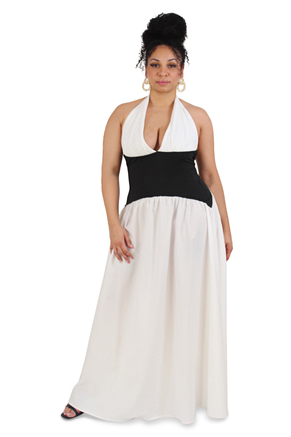Indie White Contrasting Torso Maxi Dress