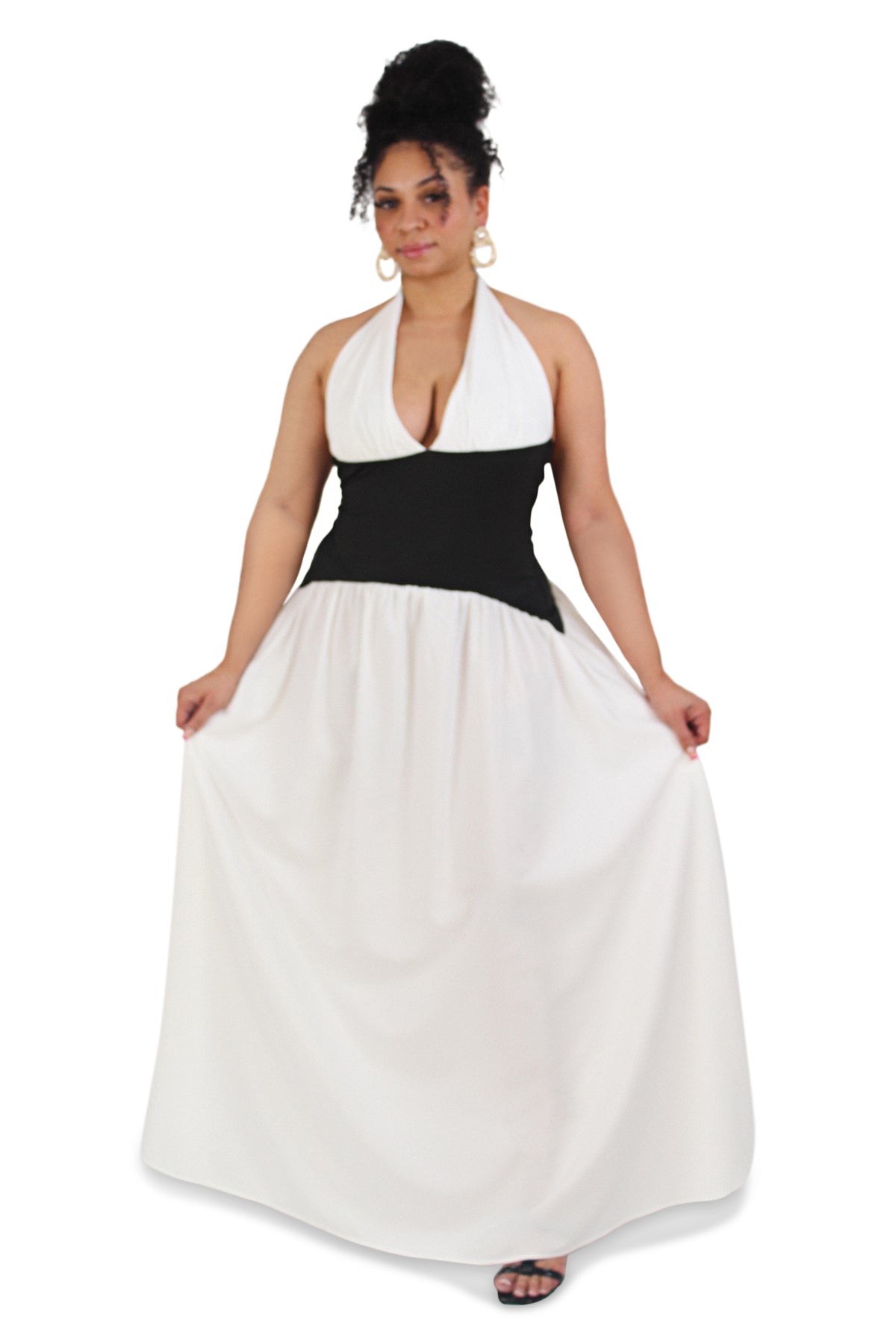 Indie White Contrasting Torso Maxi Dress