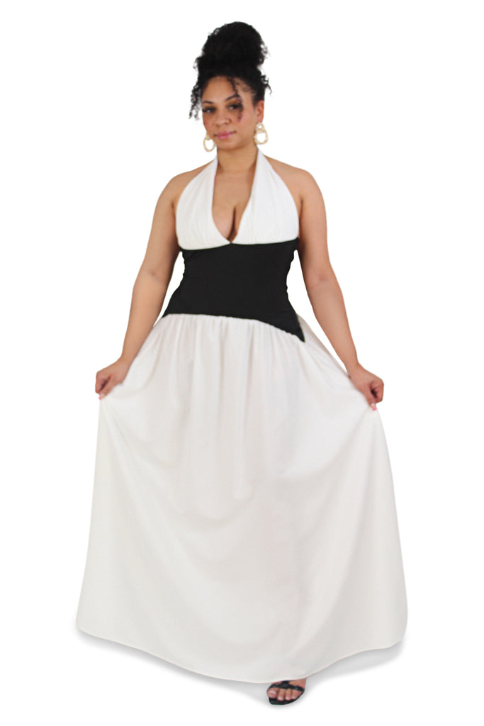 Indie White Contrasting Torso Maxi Dress