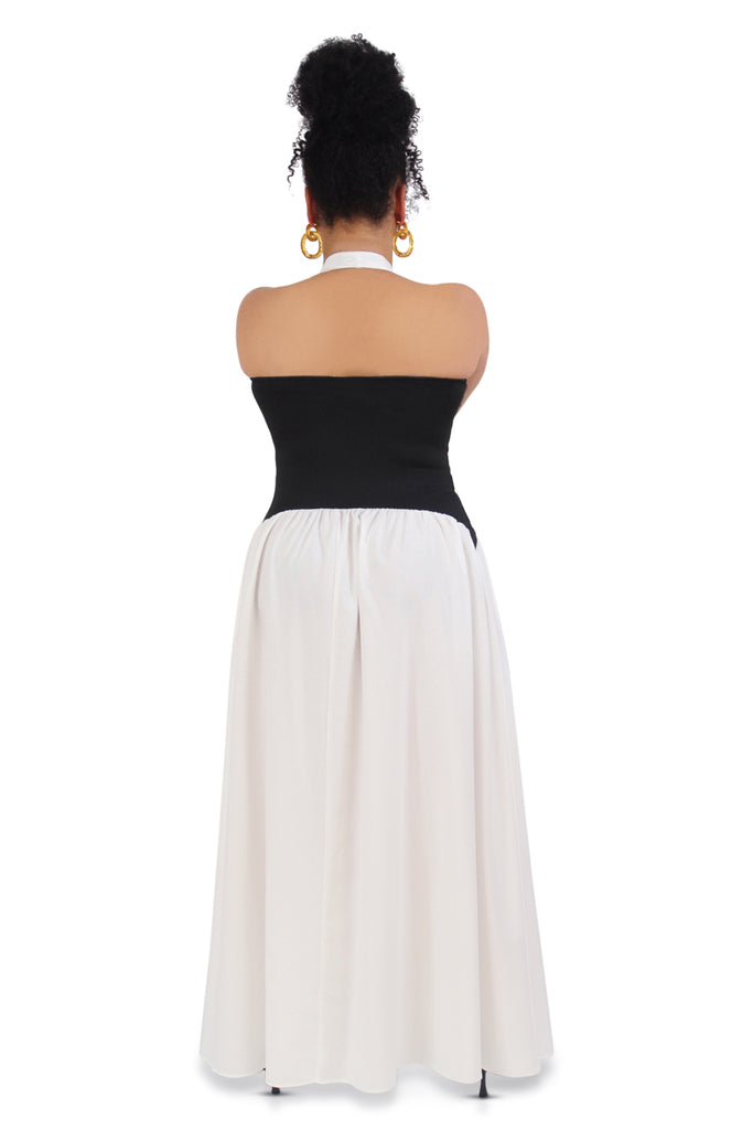 Indie White Contrasting Torso Maxi Dress