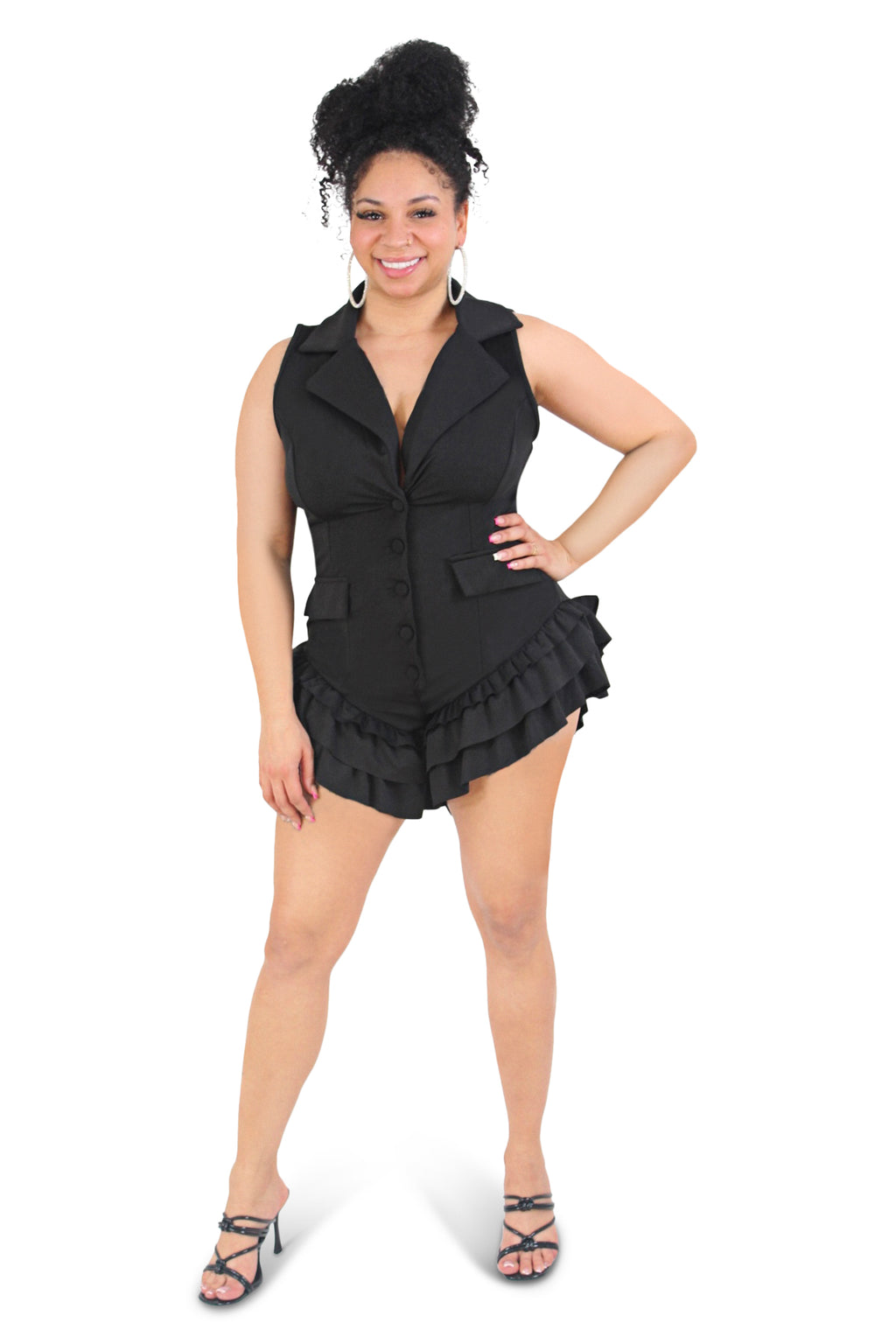 Mila Black Ruffle Leg Romper
