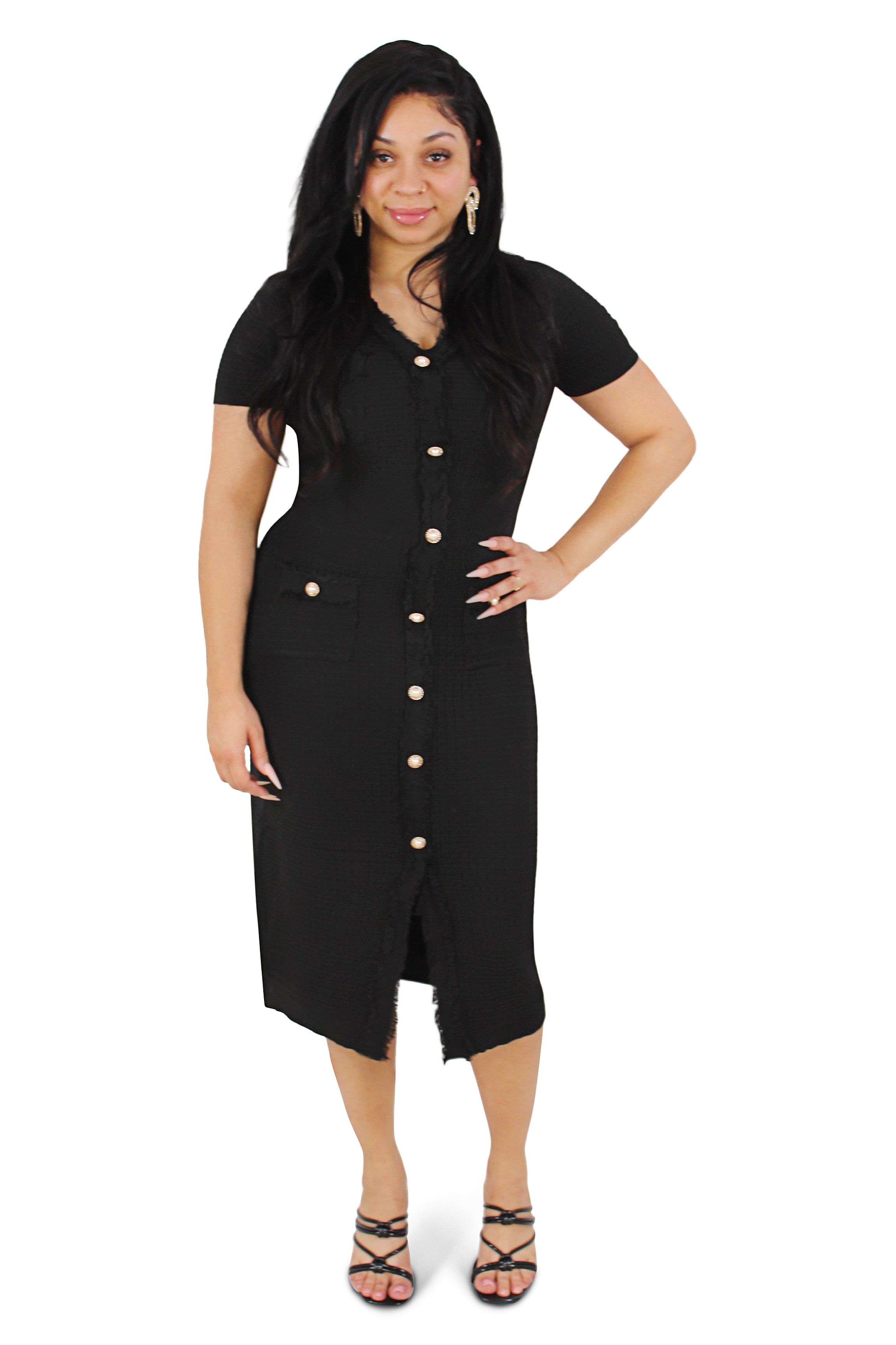 Lani Black V-Neck Midi Dress