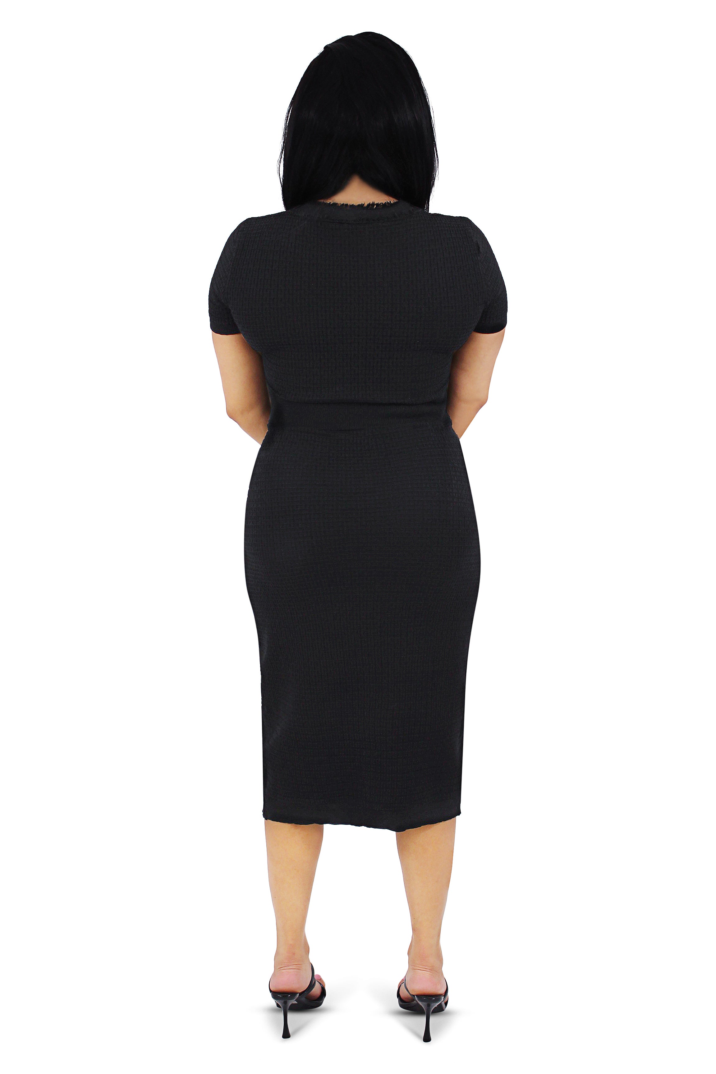 Lani Black V-Neck Midi Dress