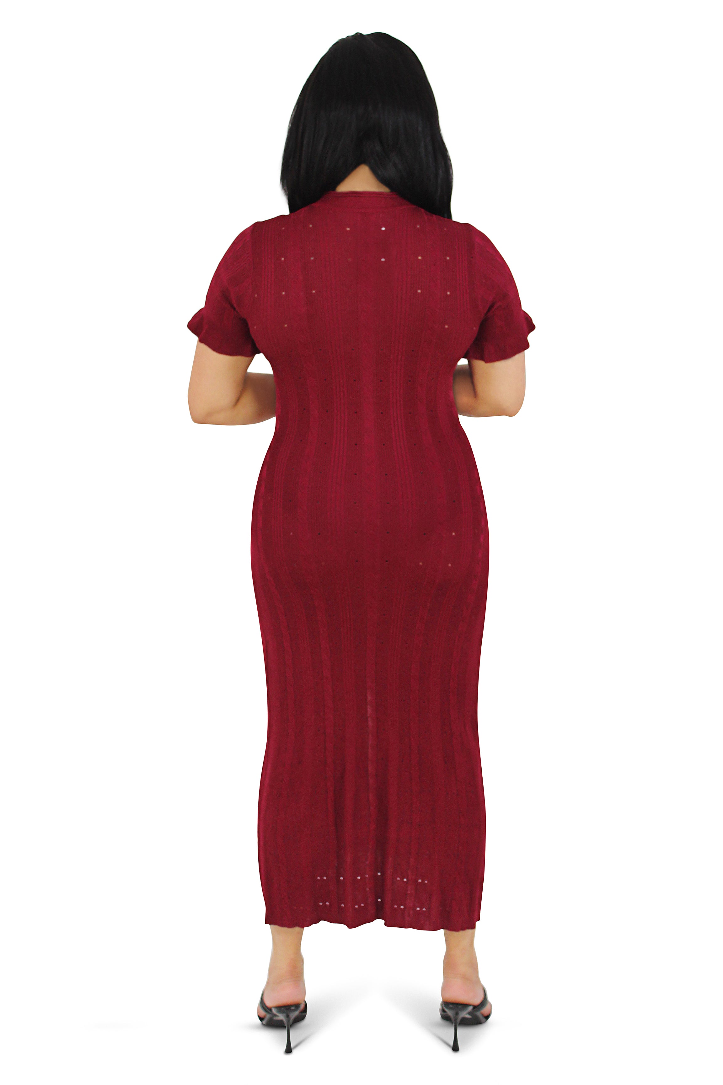 Drew Burgundy Round Neck Knit Midi Dress