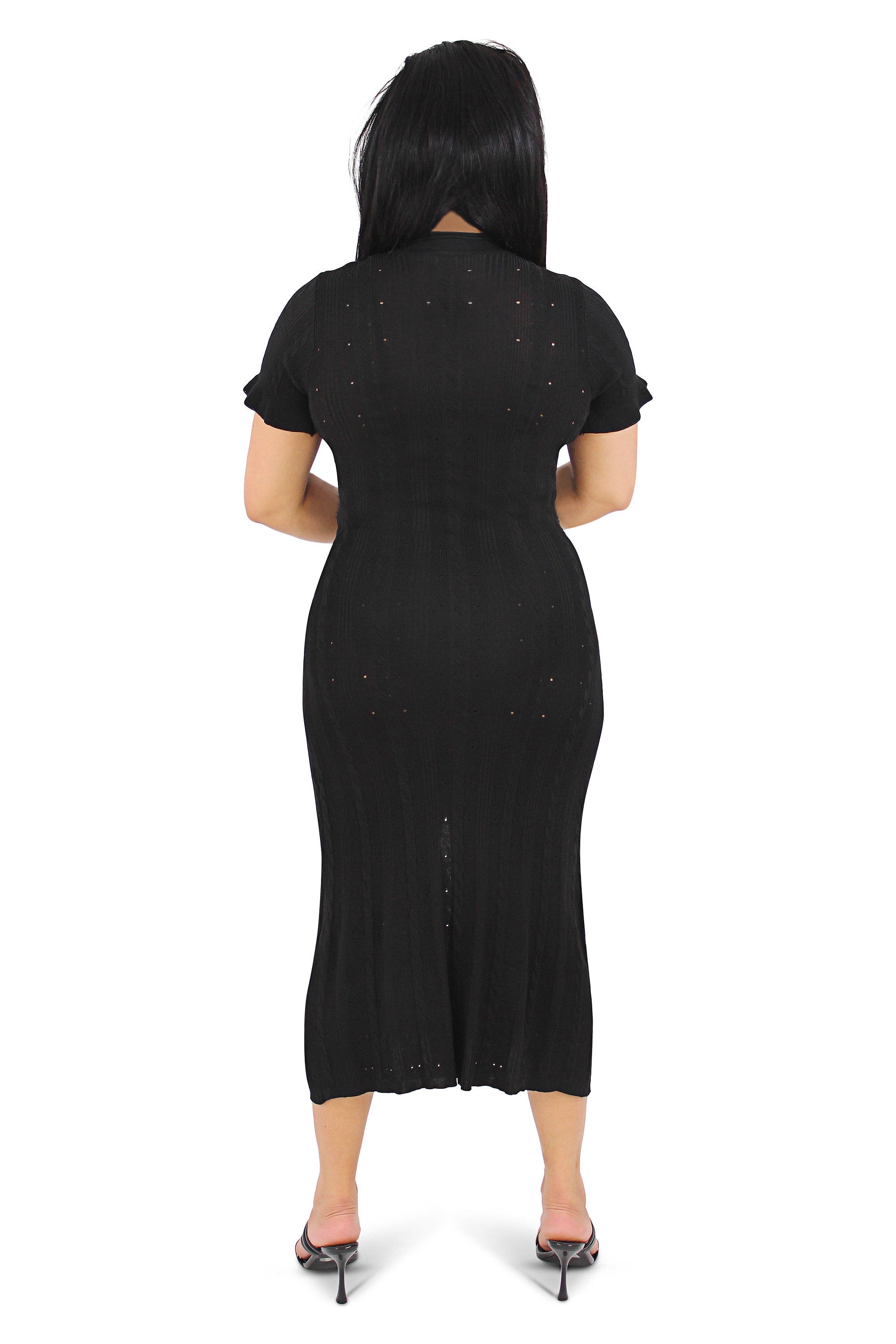 Drew Black Round Neck Knit Midi Dress