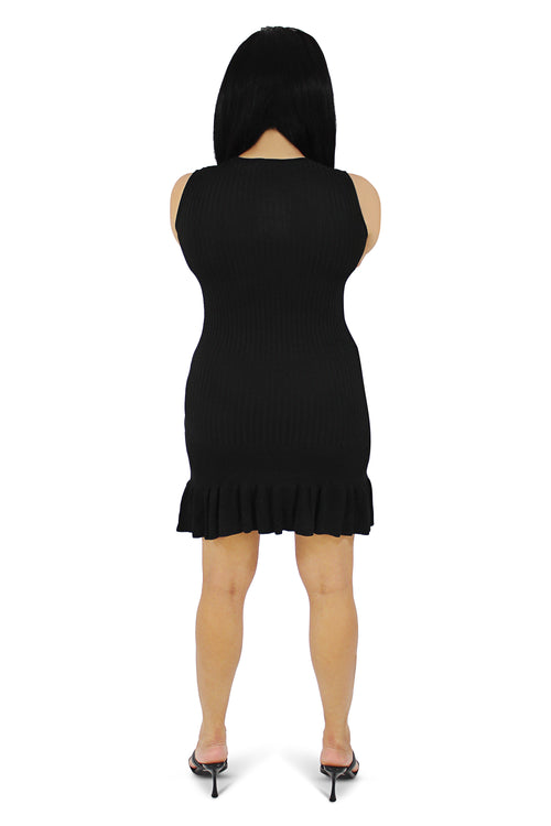 Amber Black Ruffle Hem Midi Dress
