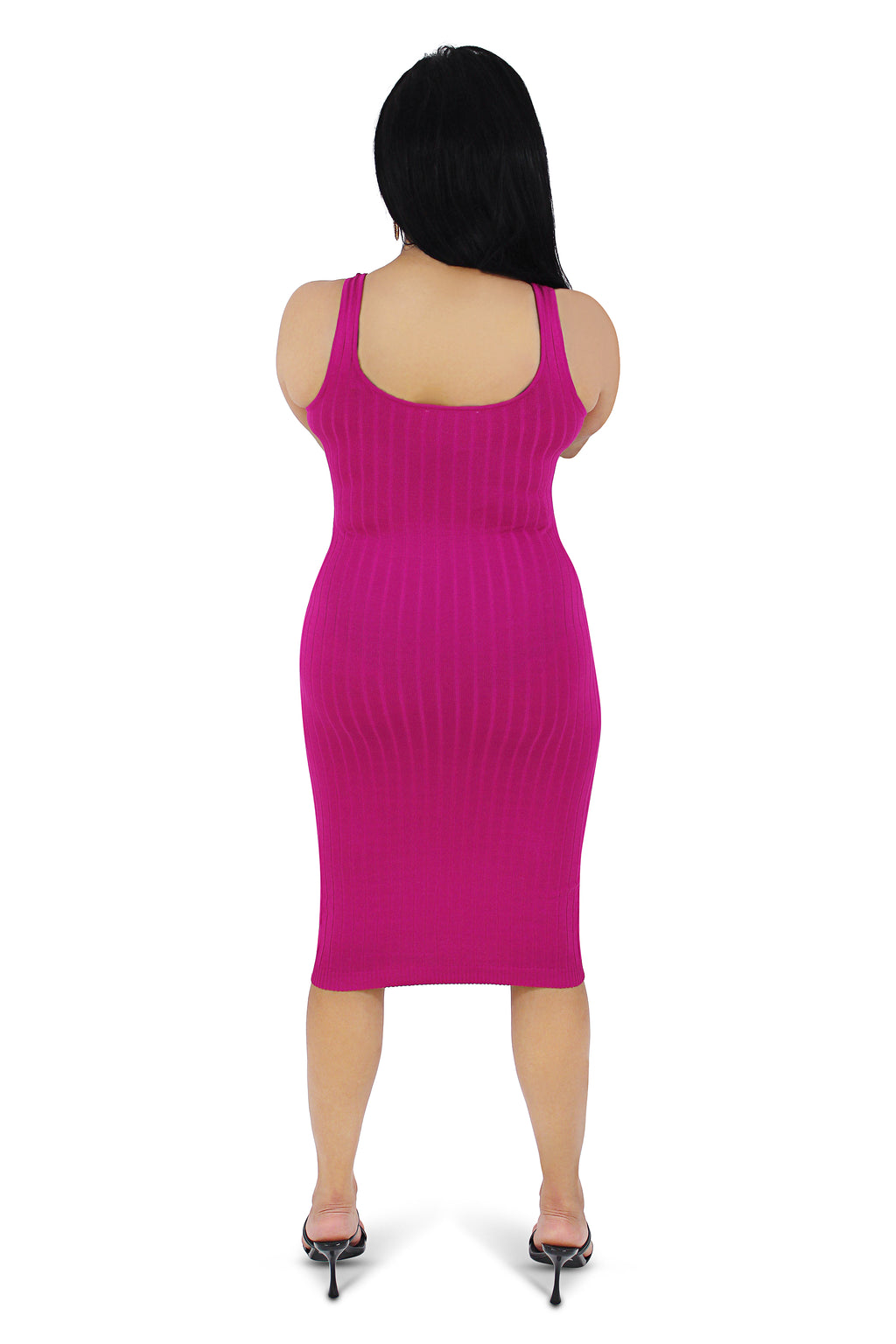 Magenta Pink Knit Bodycon Midi Dress