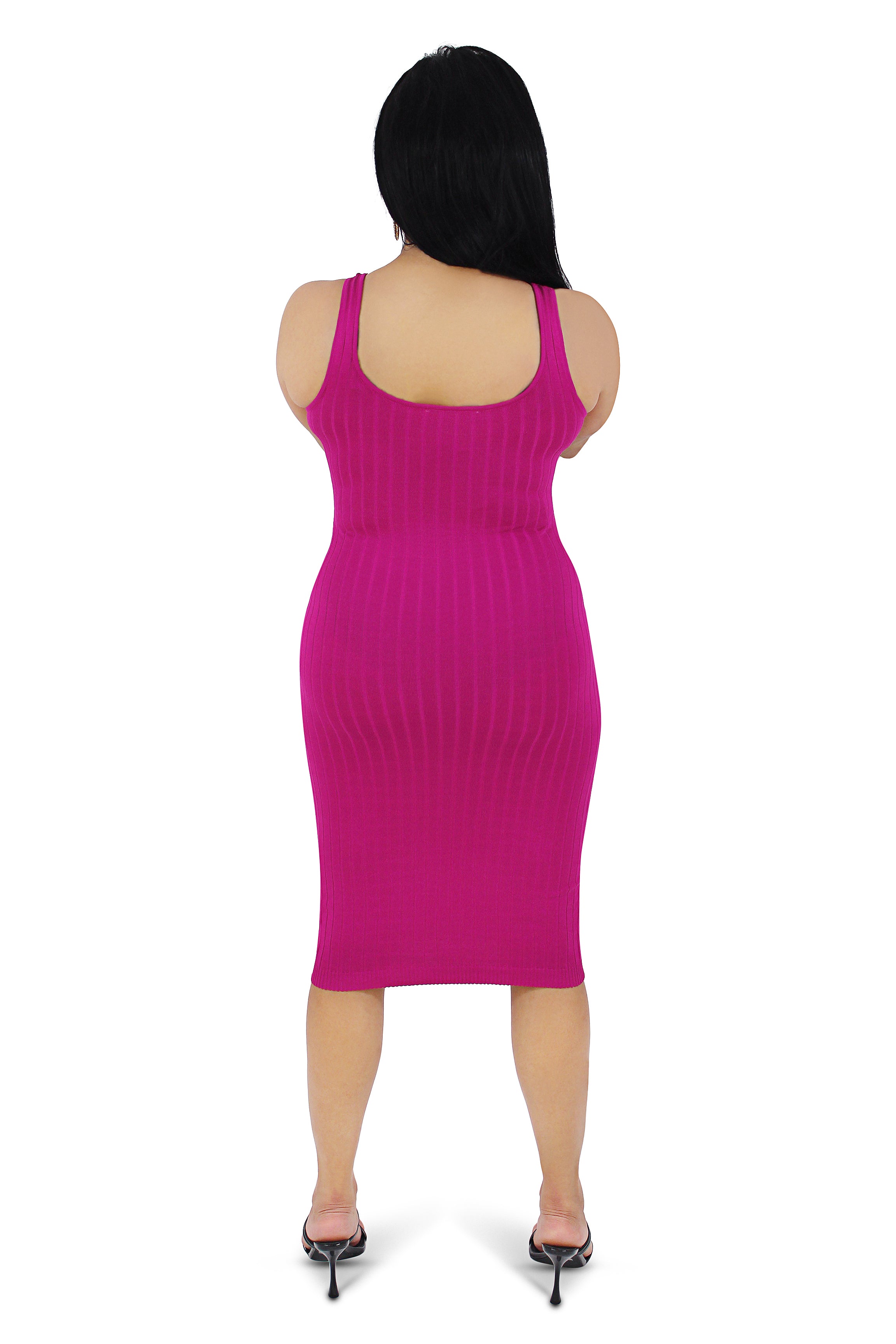 Magenta Pink Knit Bodycon Midi Dress