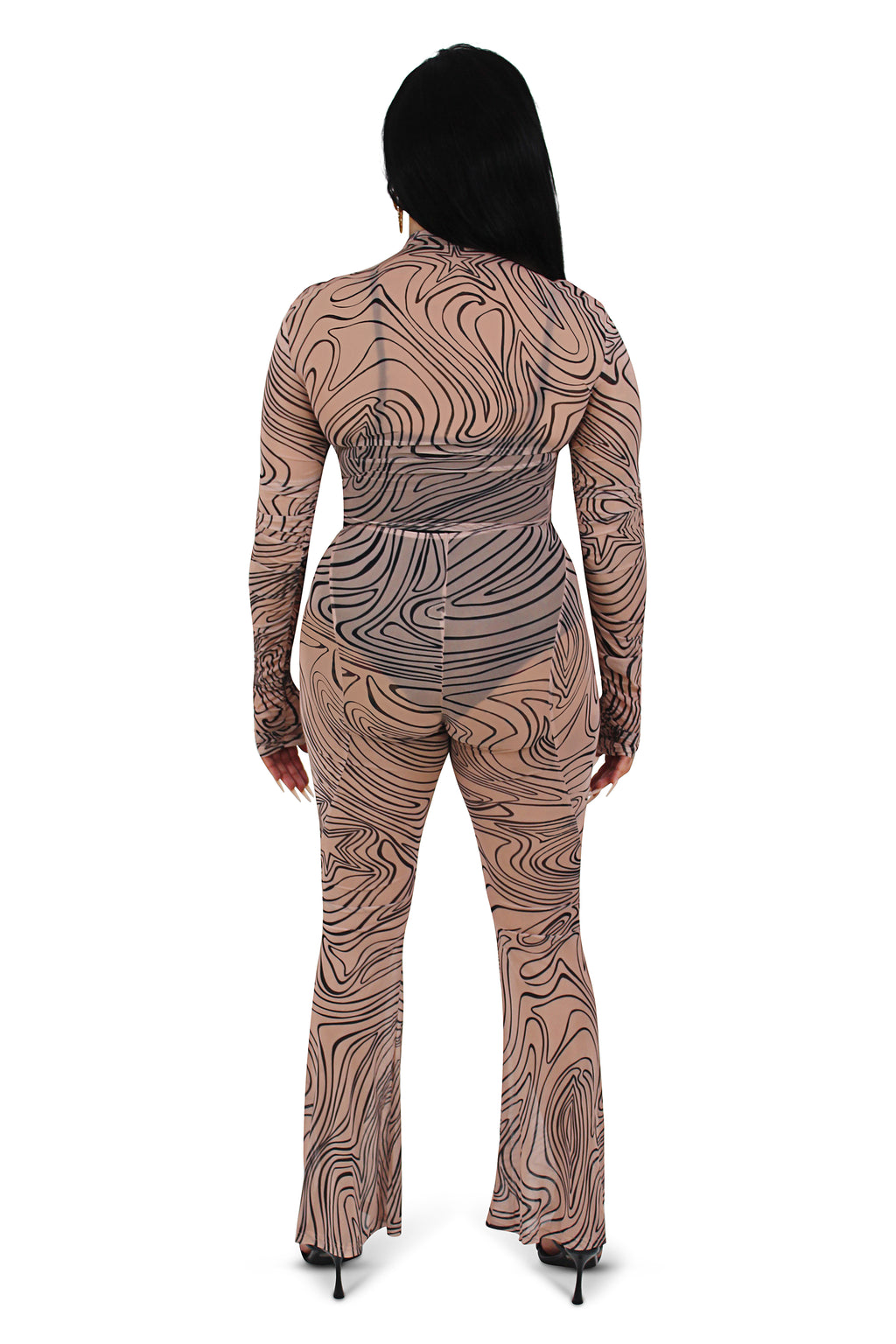 Brown Mesh Abstract Print Pant Set