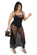Black Lace Mesh Sheer Maxi Dress