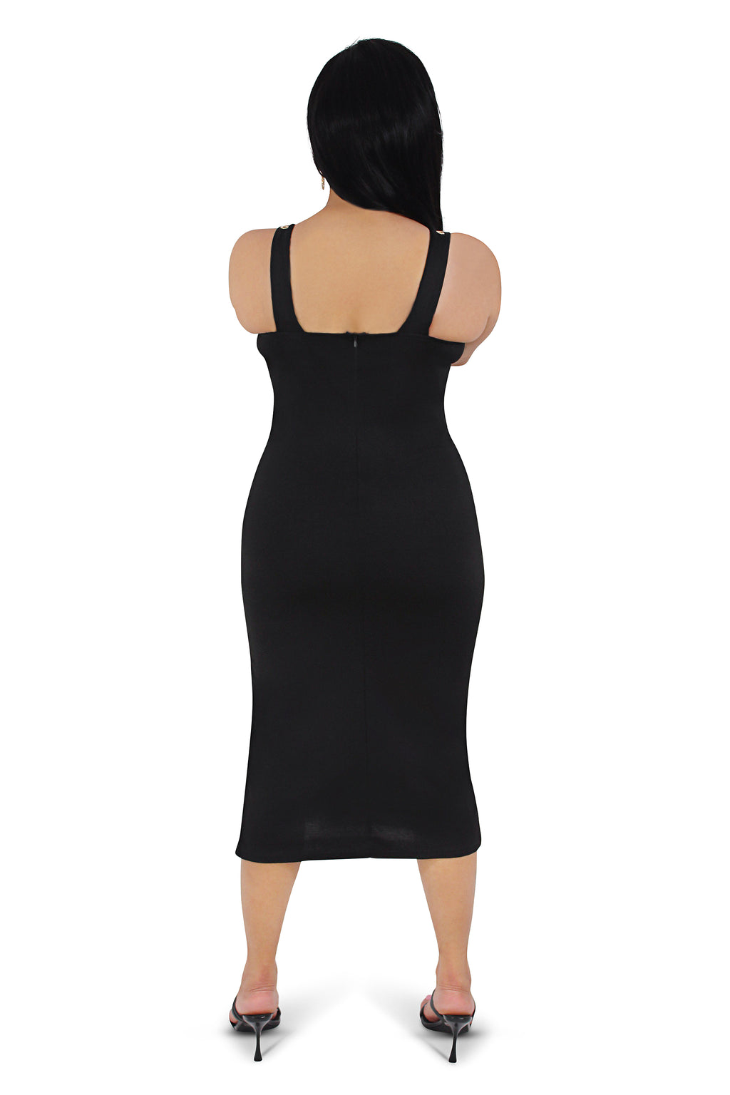 Kendra Black Gold Grommet Midi Dress