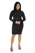Nadia Black Studded Long Sleeve Midi Dress