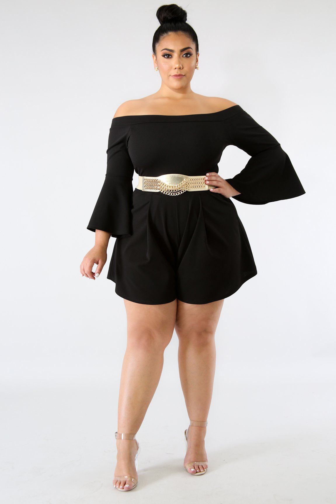 PLUS SIZE Black Off Shoulder Romper
