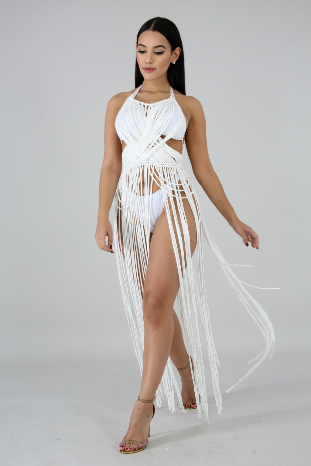 White String Fringe Coverup