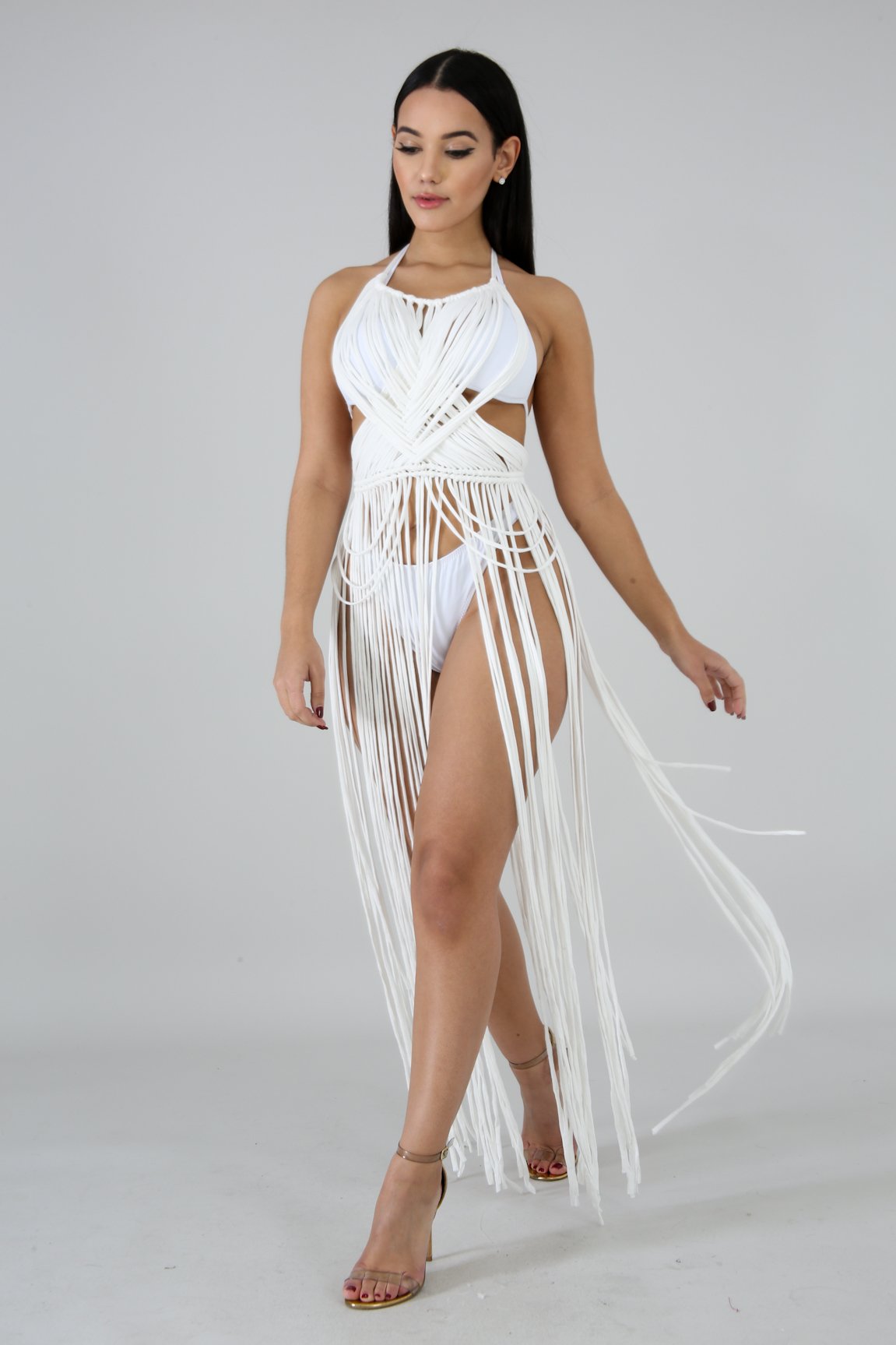 White String Fringe Coverup