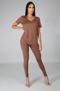 Nova Taupe Jersey V-Neck Top & Legging Set