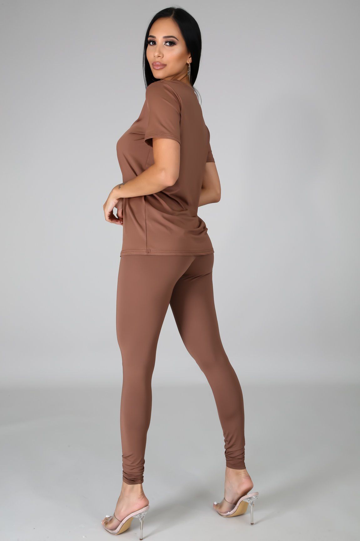 Nova Taupe Jersey V-Neck Top & Legging Set