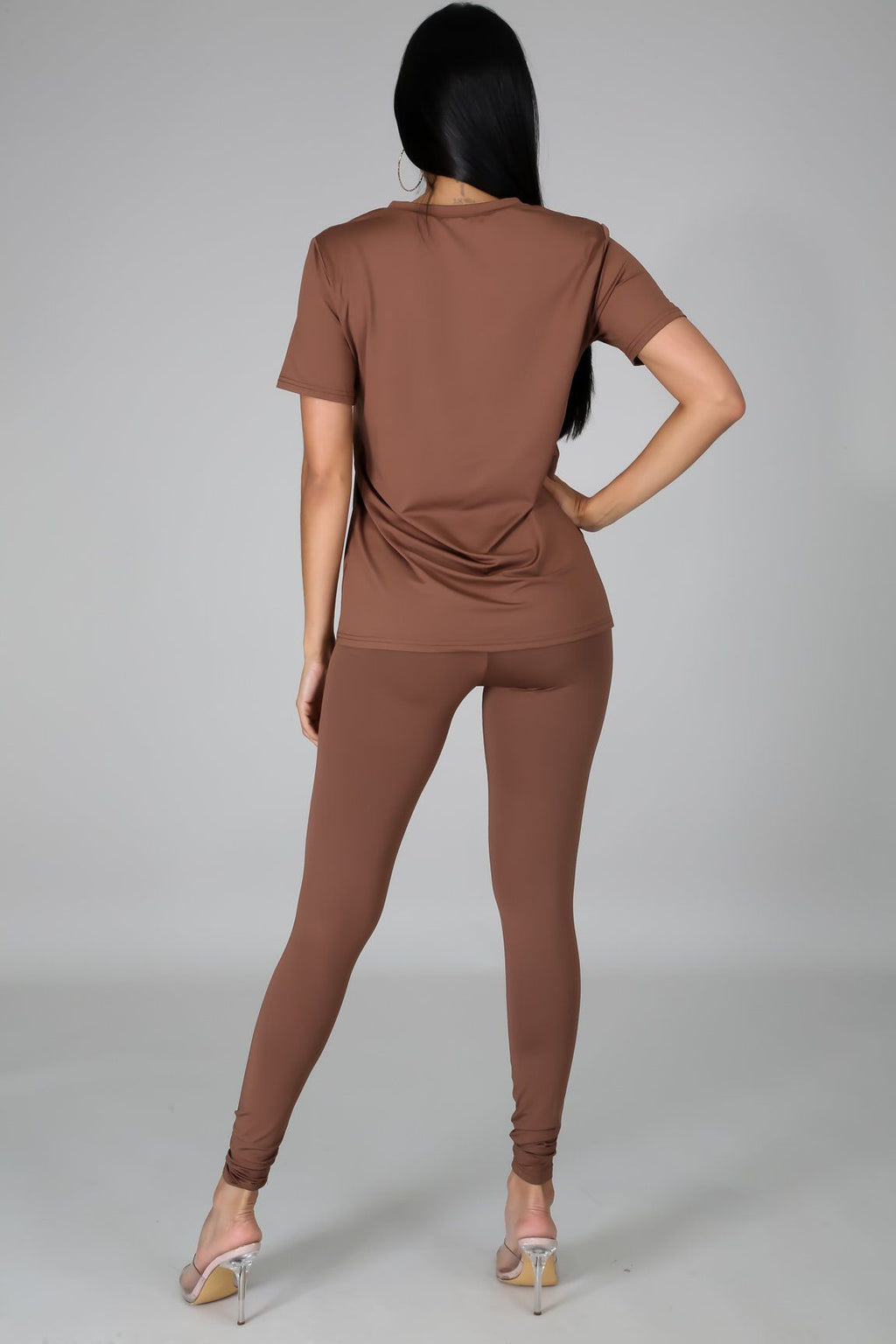 Nova Taupe Jersey V-Neck Top & Legging Set