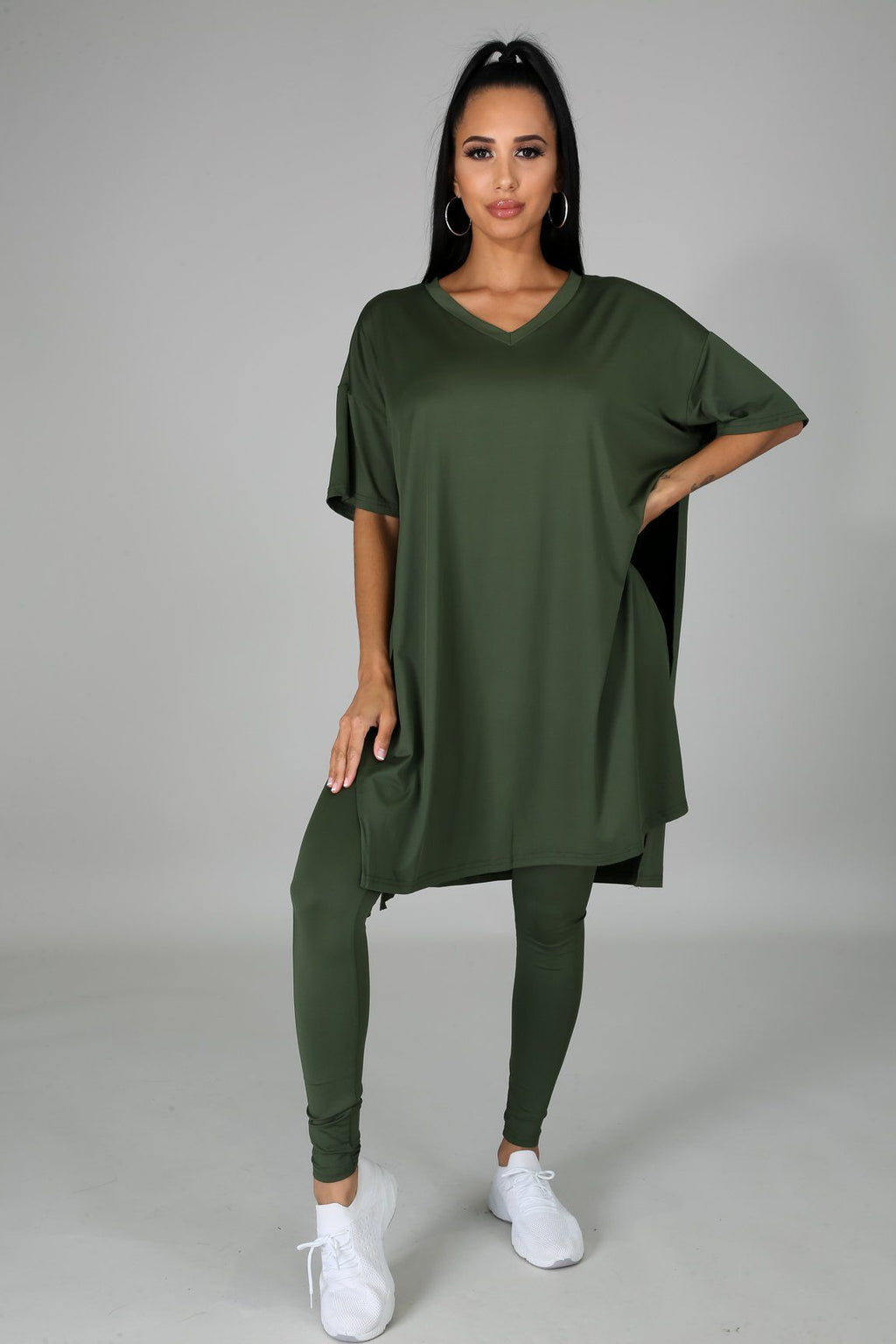 Nahlia Olive Green Oversized Tunic & Legging Set