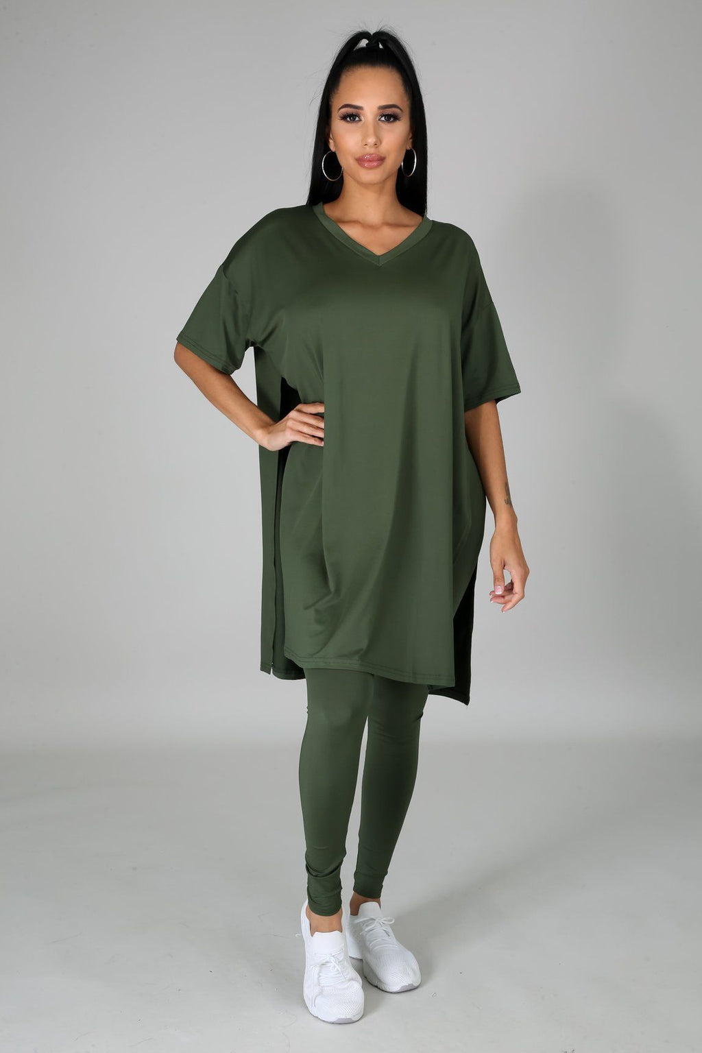 Nahlia Olive Green Oversized Tunic & Legging Set