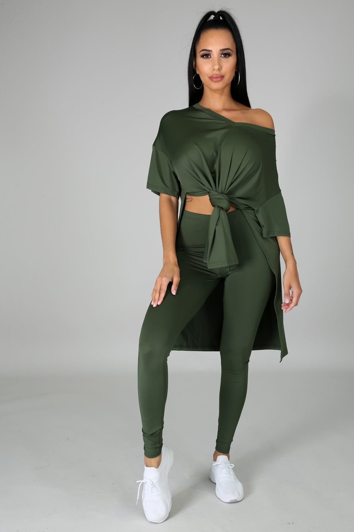 Nahlia Olive Green Oversized Tunic & Legging Set