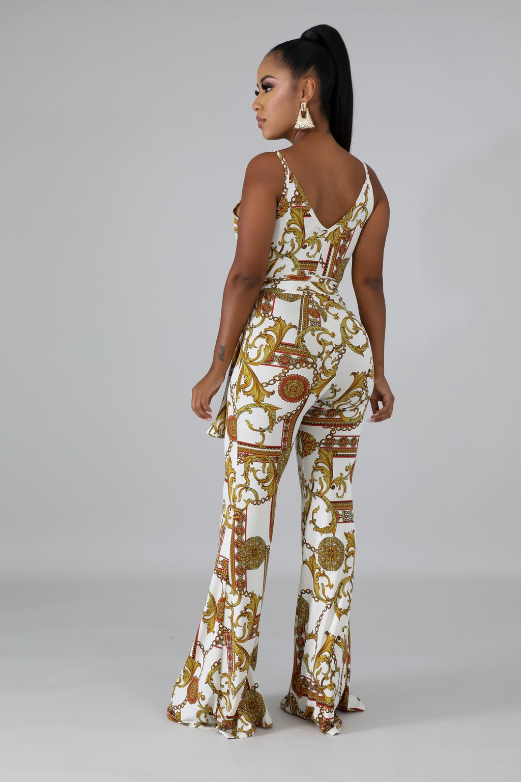 White Medallion Print Wide Leg Jumpsuit