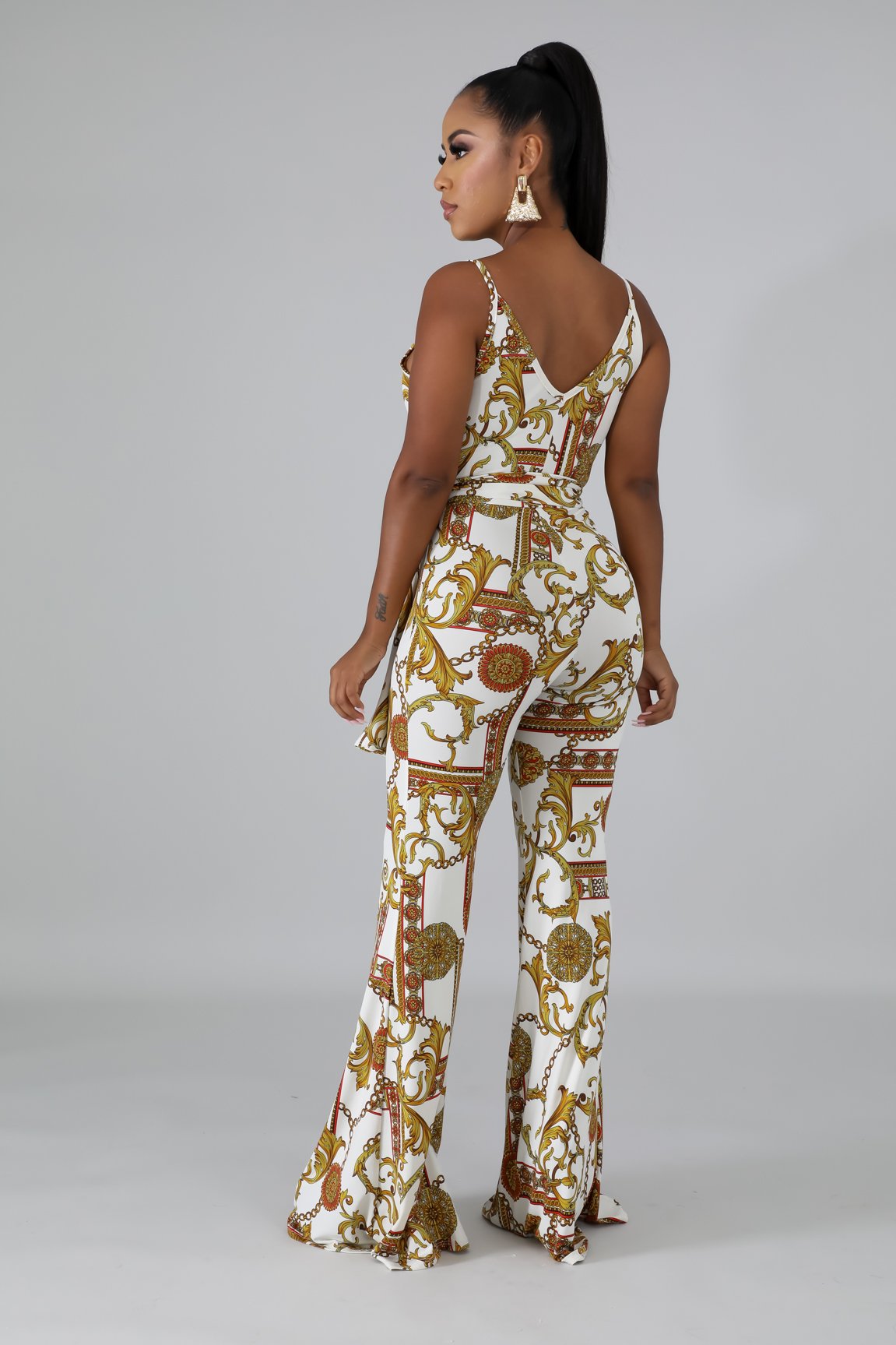 White Medallion Print Wide Leg Jumpsuit