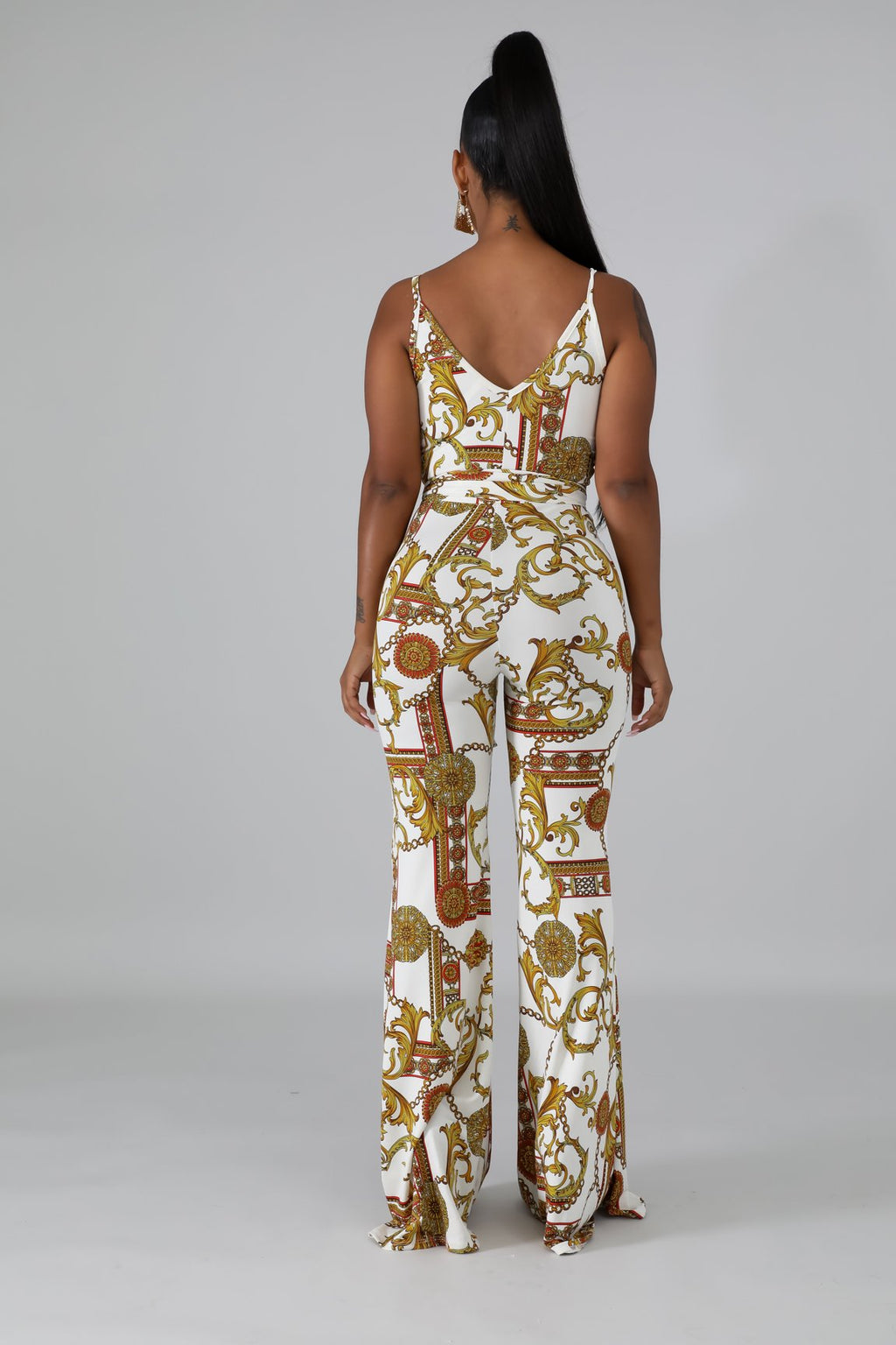 White Medallion Print Wide Leg Jumpsuit