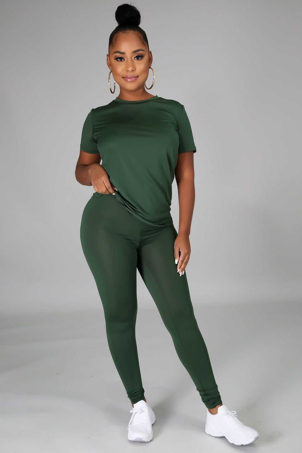 Luna Olive Green Jersey Round Neck Top & Legging Set