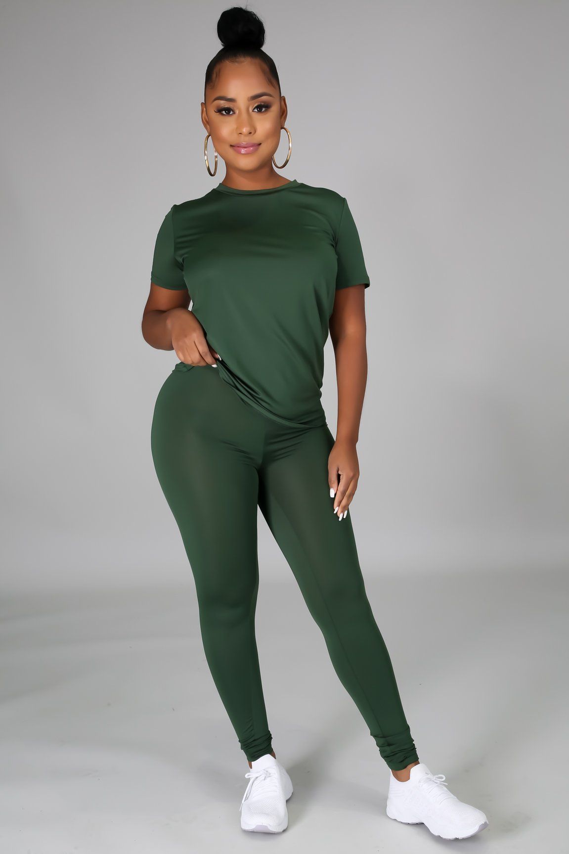Luna Olive Green Jersey Round Neck Top & Legging Set