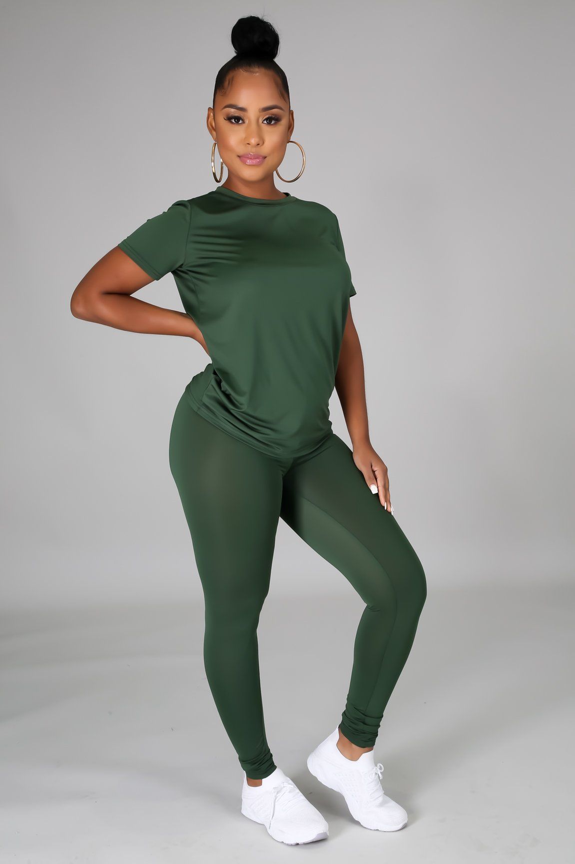 Luna Olive Green Jersey Round Neck Top & Legging Set