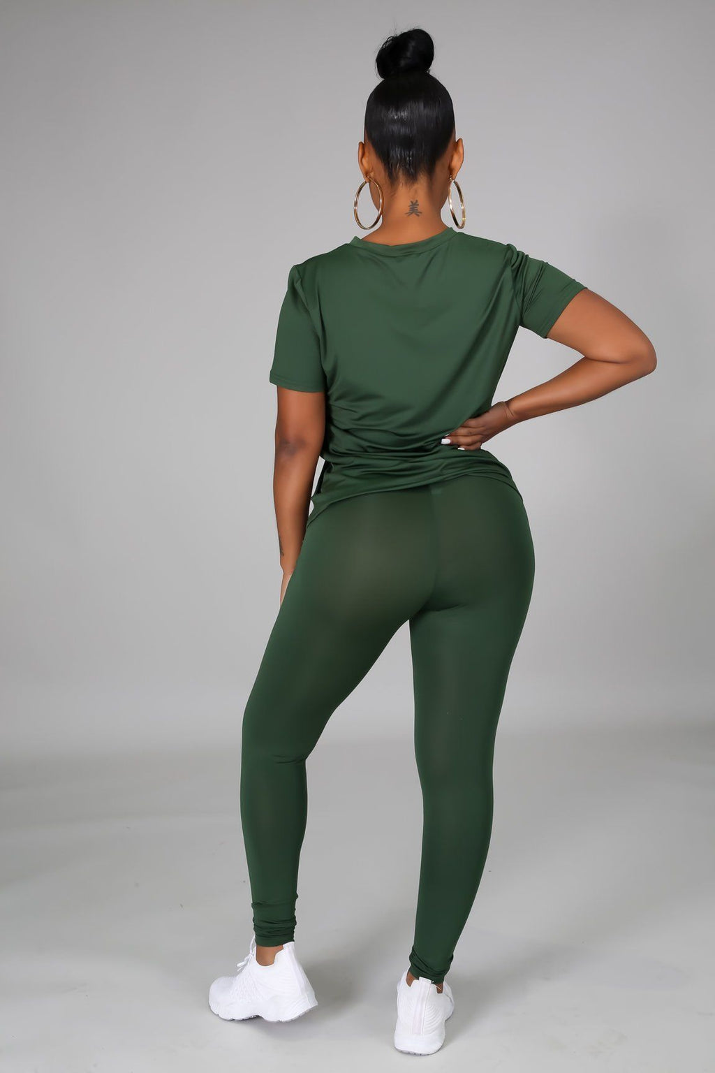 Luna Olive Green Jersey Round Neck Top & Legging Set
