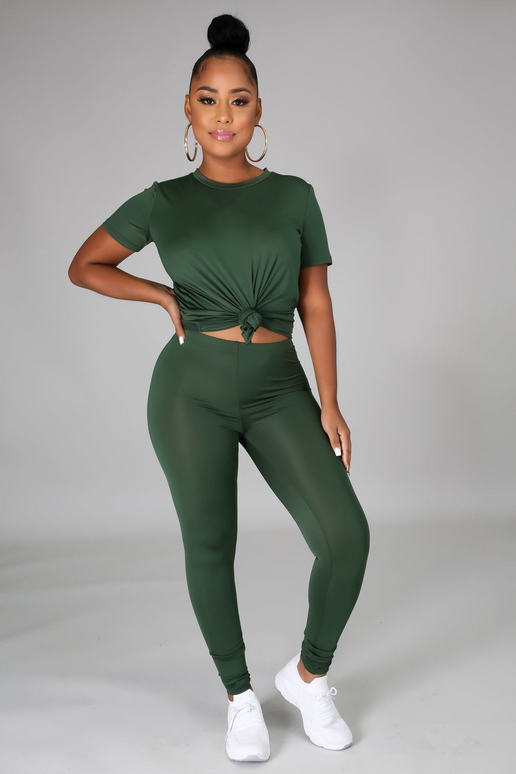 Luna Olive Green Jersey Round Neck Top & Legging Set