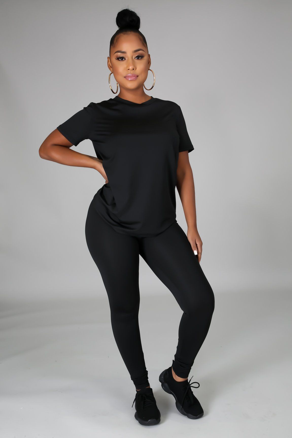 Luna Black Jersey Round Neck Top & Legging Set
