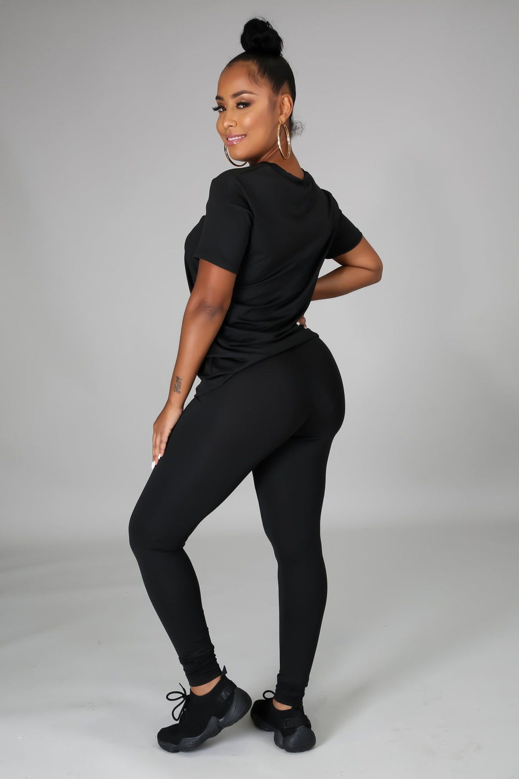Luna Black Jersey Round Neck Top & Legging Set