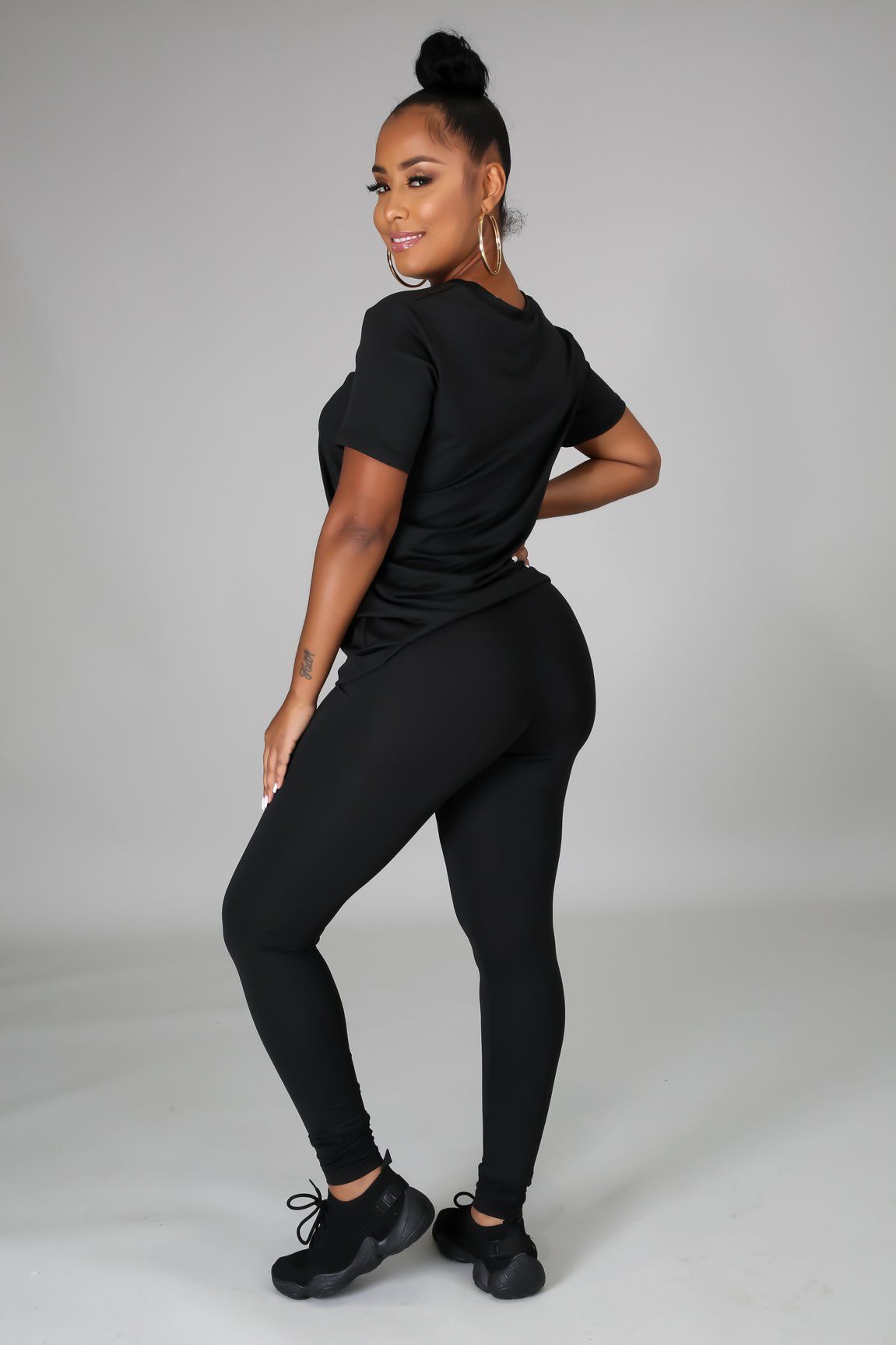 Luna Black Jersey Round Neck Top & Legging Set