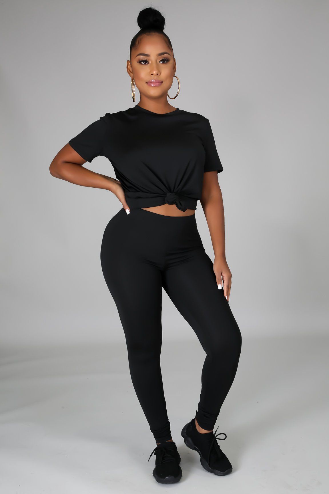Luna Black Jersey Round Neck Top & Legging Set