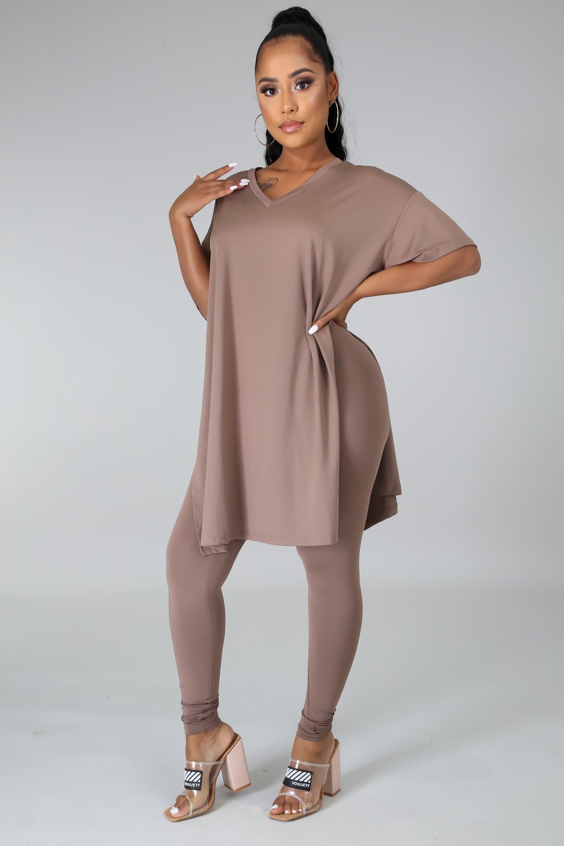Nahlia Taupe Oversized Tunic & Legging Set
