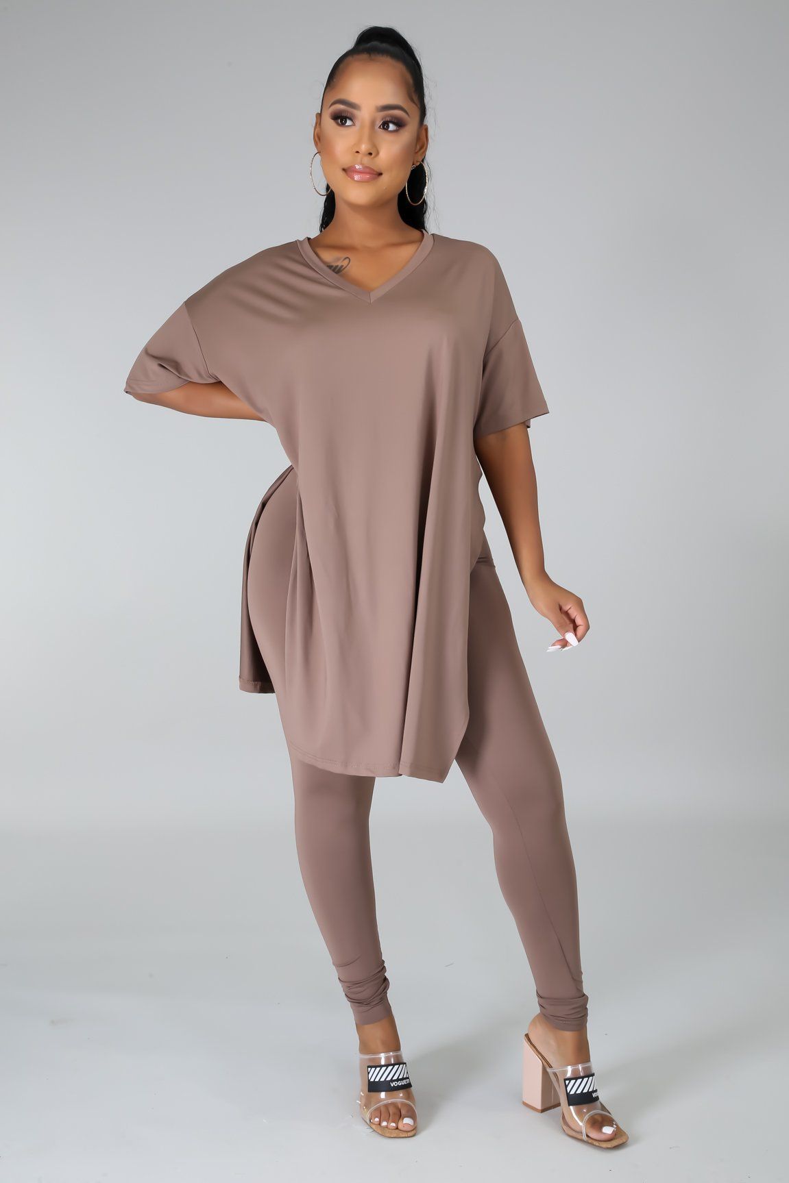 Nahlia Taupe Oversized Tunic & Legging Set