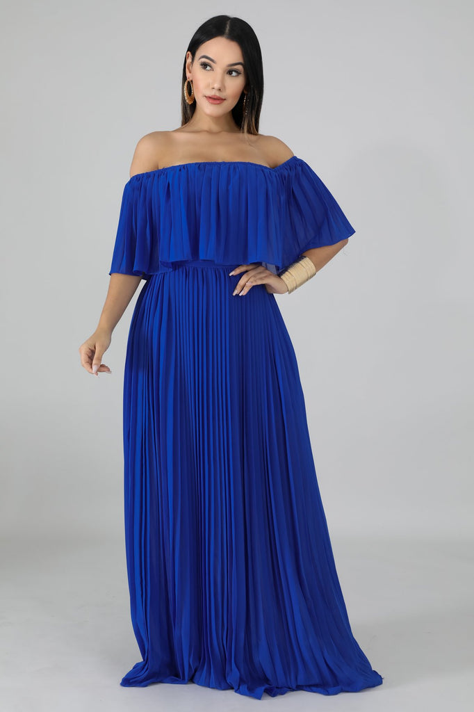 Royal Blue Accordion Pleated Maxi Dress