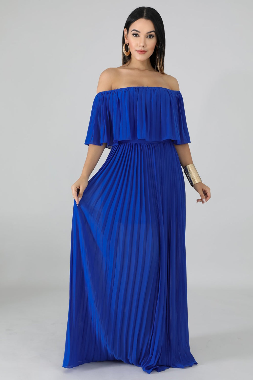 Royal Blue Accordion Pleated Maxi Dress