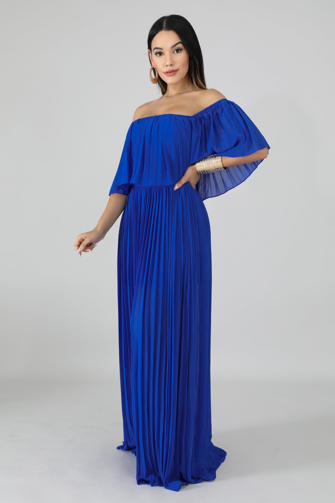 Royal Blue Accordion Pleated Maxi Dress