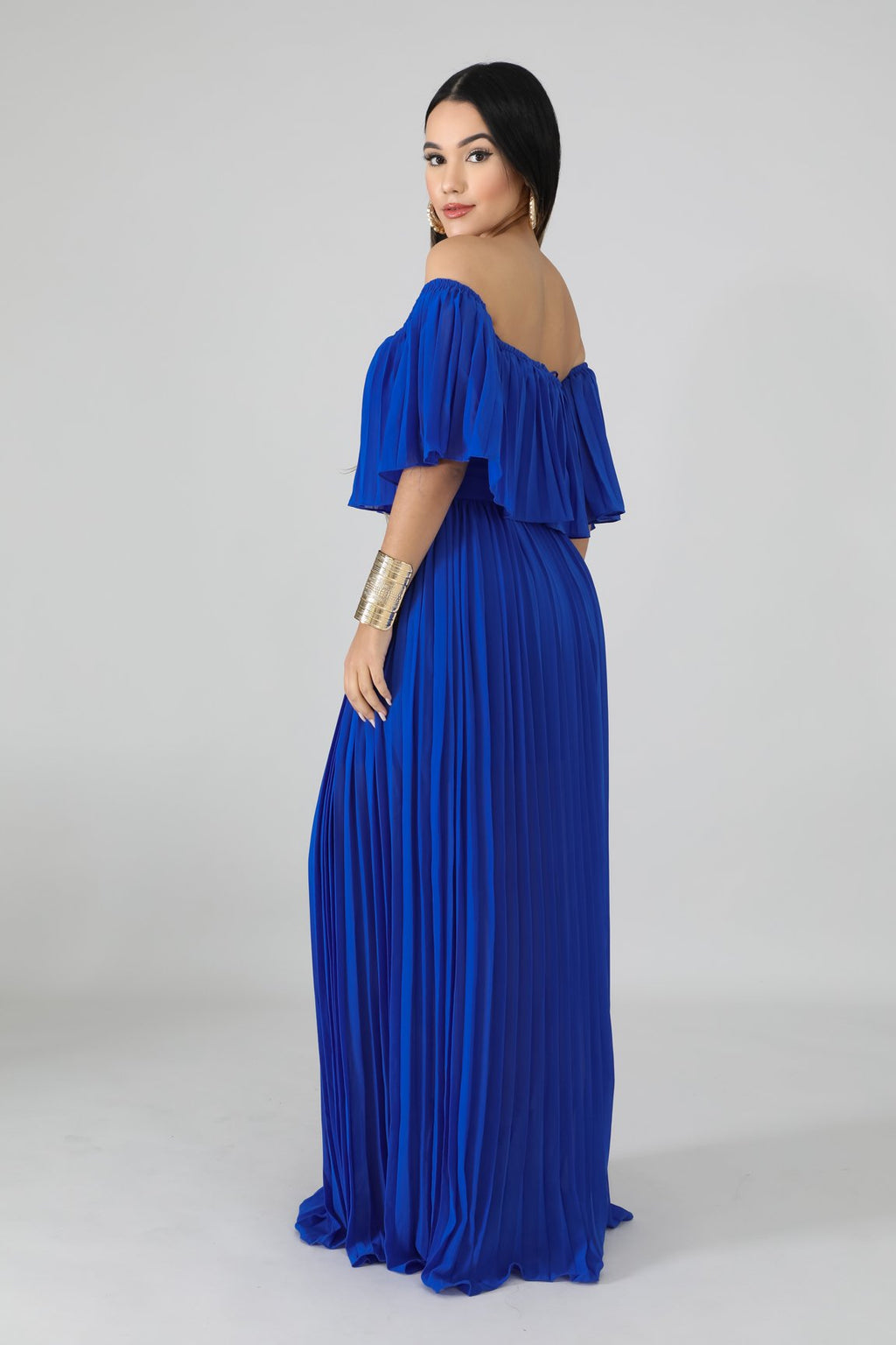 Royal Blue Accordion Pleated Maxi Dress