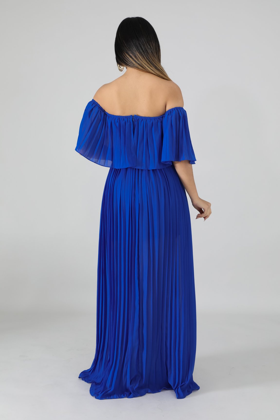 Royal Blue Accordion Pleated Maxi Dress